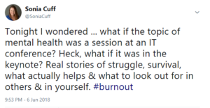 Sonia Cuff Tweet Mental Health in IT